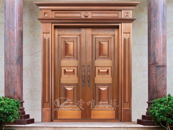 佛山銅門廠家愛唯銅藝——?dú)W式簡約款銅門入戶大門